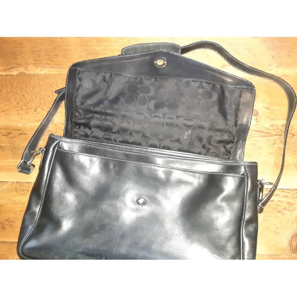 Coach Black Leather Laptop Bag with Shoulder Strap - Picture 2 of 10